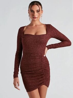 Windsor Sparkling Brown Long Sleeve Dress